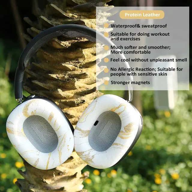 Alt view image 3 of 5 - Earrock Ear Cushion Pads for AirPods Max Earpads Replacement with Protein Leather, Memory Foam and Magnet, Gorgeous and Luxury Style with White Gilding Pattern