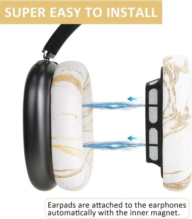 Alt view image 5 of 5 - Earrock Ear Cushion Pads for AirPods Max Earpads Replacement with Protein Leather, Memory Foam and Magnet, Gorgeous and Luxury Style with White Gilding Pattern