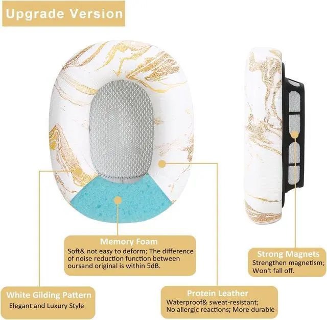 Alt view image 4 of 5 - Earrock Ear Cushion Pads for AirPods Max Earpads Replacement with Protein Leather, Memory Foam and Magnet, Gorgeous and Luxury Style with White Gilding Pattern