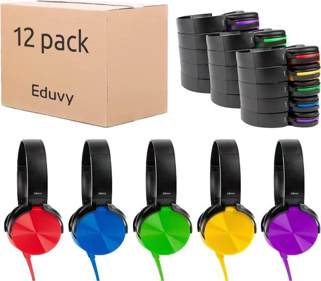 Main image of Bulk Headphones for Classroom, 12 Pack Durable Wired School Headphones for Students. Teacher Must Haves Supplies from Elementary to College (Mixed Color)