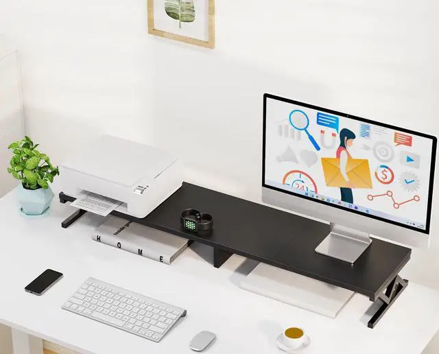 Alt view image 5 of 5 - ErgoFocus Dual Monitor Stand Riser, Large Wood Monitor Lift with Storage, Sturdy Wood&Steel Multi Screen Stand, Desktop Organizer