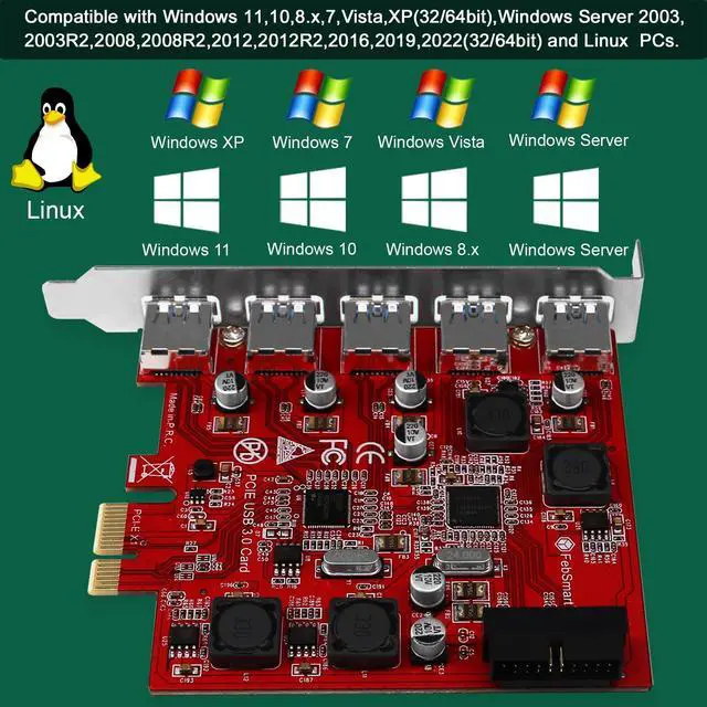 Alt view image 5 of 5 - FebSmart 7-Ports Superspeed 5Gbps USB 3.0 PCIE Expansion Card, 5-Ports USB-A and an 19Pin USB 3.0 Header, Built in FebSmart Self-Powered Technology, No Need Additional Power Supply (FS-U7S-Pro)