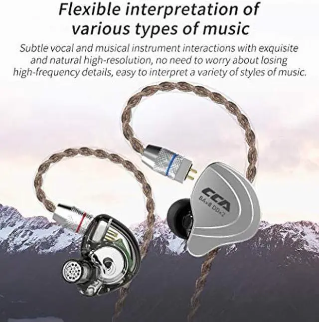 Alt view image 2 of 5 - CCA C10 in-Ear Headphone, 1DD+4BA Hybrid Drivers HiFi in-Ear Earphone, Aluminum Alloy Faceplate in Ear Monitor with Detachable 0.75mm 2Pin Cable for Audiophile Musician,Black (Purple,No Mic)