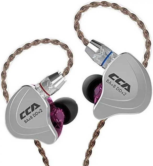 Main image of CCA C10 in-Ear Headphone, 1DD+4BA Hybrid Drivers HiFi in-Ear Earphone, Aluminum Alloy Faceplate in Ear Monitor with Detachable 0.75mm 2Pin Cable for Audiophile Musician,Black (Purple,No Mic)