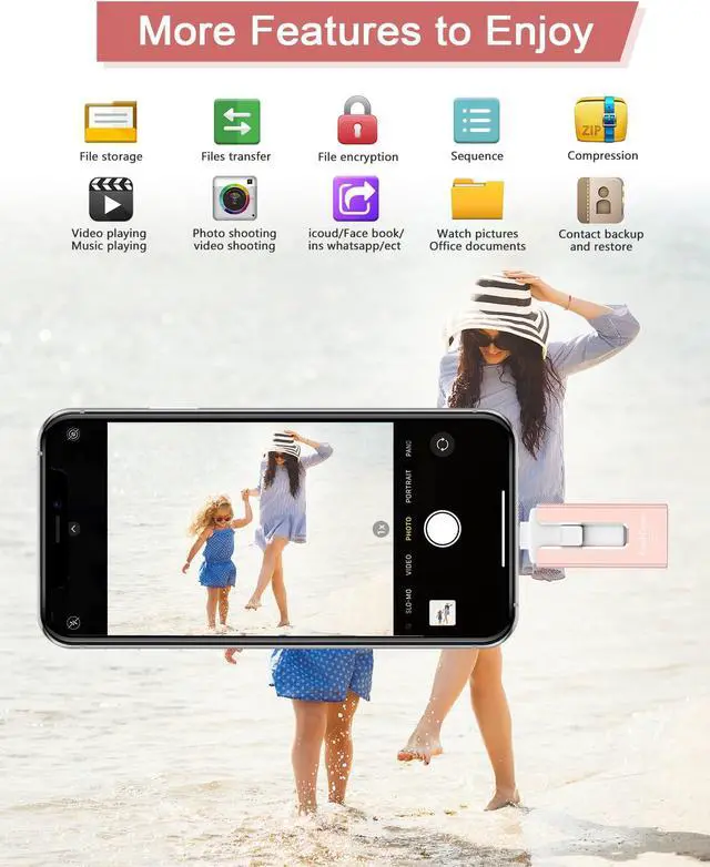 Alt view image 4 of 5 - USB Flash Drive 512GB, Photo Stick Memory External Data Storage Thumb Drive Compatible for Phone, Pad, Android, PC and More Devices (Pink)
