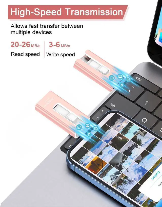 Alt view image 3 of 5 - USB Flash Drive 512GB, Photo Stick Memory External Data Storage Thumb Drive Compatible for Phone, Pad, Android, PC and More Devices (Pink)