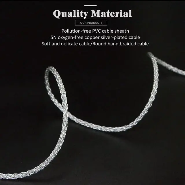 Alt view image 4 of 5 - GUCraftsman 5N OFC Silver Plating+Graphene Mixed Braid Earphone Replacement Cables for Sennheiser IE200 IE300 IE600 IE900 (4.4mm Plug)