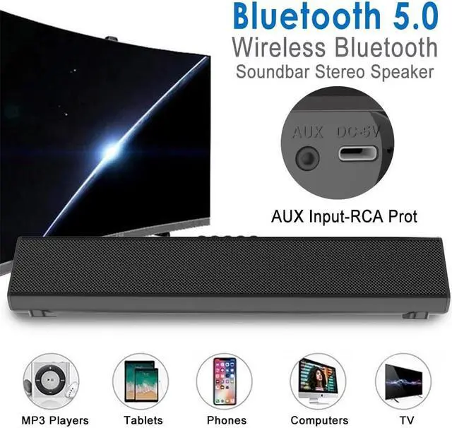 Alt view image 3 of 5 - Guppy Sound Bar 15.7 Inch Soundbar for Smart TV Speaker with USB/AUX Connectivity, PC Desktop Speaker, Stereo Wireless Computer Bar Speaker, Subwoofer, for TV/Desktop/Laptop (Black)