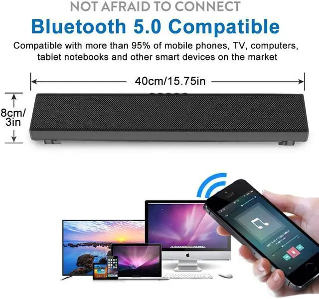 Alt view image 2 of 5 - Guppy Sound Bar 15.7 Inch Soundbar for Smart TV Speaker with USB/AUX Connectivity, PC Desktop Speaker, Stereo Wireless Computer Bar Speaker, Subwoofer, for TV/Desktop/Laptop (Black)