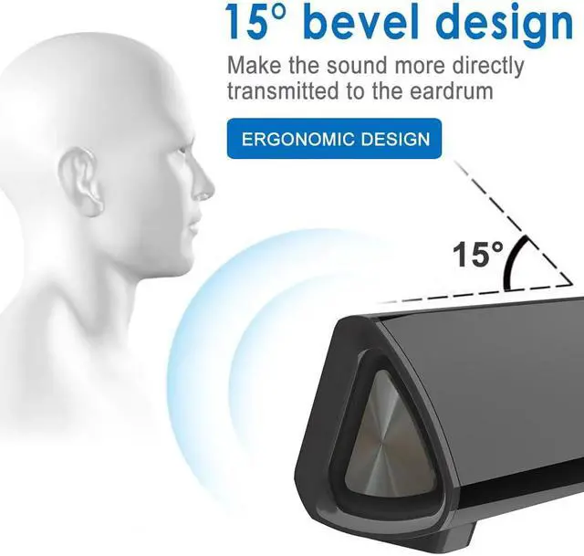 Alt view image 5 of 5 - Guppy Sound Bar 15.7 Inch Soundbar for Smart TV Speaker with USB/AUX Connectivity, PC Desktop Speaker, Stereo Wireless Computer Bar Speaker, Subwoofer, for TV/Desktop/Laptop (Black)