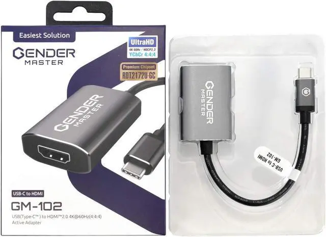 Main image of Gendermaster Active Converter 4K 60Hz YCbCr 4:4:4, USB(Type-C) to HDMI 2.0 4k@60Hz Active Adapter (18Gbps) (8") Compatible with MacBook Air, MacBook Pro, iMac, Mac Pro, Mac Mini, and More