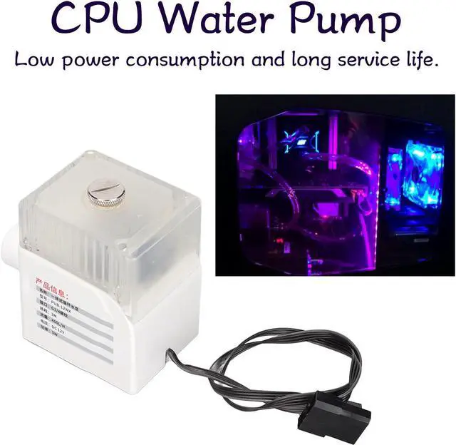 Alt view image 2 of 5 - CPU Reservoir, G1/4" Thread Ultra Quiet Water Cooling Pump 12V 450L/H Three Phase Copper Wire 4pin Connector Computer Water Cooling System Heat Exchanger Tool(White)