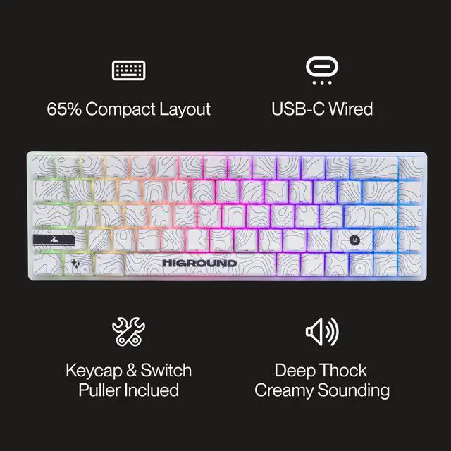 Alt view image 4 of 5 - Higround Trailhead 65% Mechanical USB Wired Gaming Keyboard, TTC Linear Custom Switches, Programable RGB, Hot-Swappable, Deep Thock Creamy Sounding PC Keyboard, Pre-lubed (SNOWSTONE)