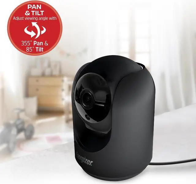 Alt view image 4 of 5 - Energizer Smart 1080p Indoor Pan & Tilt Wired Camera, Motion Tracking, Two-Way Conversation, Night Vision, Instant Notifications, Works with Google Home and Alexa, Night Vision, Black