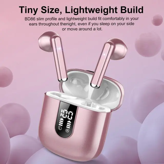 Alt view image 5 of 5 - Jesebang Wireless Earbuds, 2024 Bluetooth 5.3 Headphones, Stereo Earphones with ENC Mic, Wireless Headphones in Ear Earbuds with Dual LED Display, 30H Playtime, Gym IP7 Waterproof, Rose Gold