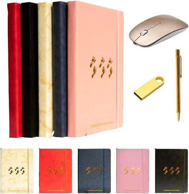 Alt view image 2 of 5 - Footsteps to My Vision Blue Notebook Set  Deluxe Personalized Leather Journal with Pen Set  8GB USB Flashdrive, Wireless Mouse, Leather Planner for Men and Women Create Action Plan, Smart Goal