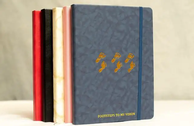 Alt view image 5 of 5 - Footsteps to My Vision Blue Notebook Set  Deluxe Personalized Leather Journal with Pen Set  8GB USB Flashdrive, Wireless Mouse, Leather Planner for Men and Women Create Action Plan, Smart Goal