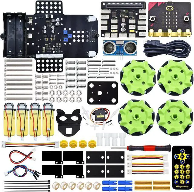 Alt view image 2 of 5 - KEYESTUDIO 4WD Smart Car Coding Robot Kit with Microbit V2 for Makecode and Python, DIY Building Robot Kit for STEM Education, IR Remote/APP Control