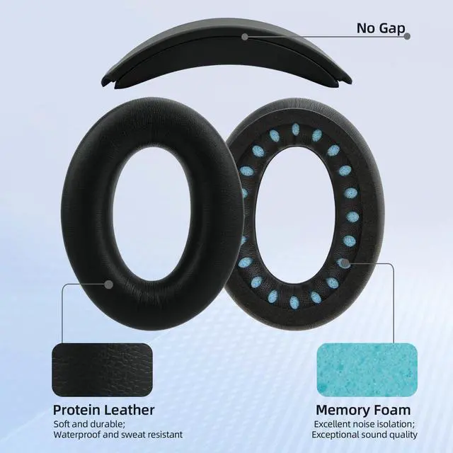 Alt view image 4 of 5 - Laselan Replacement Headband Cushion and Earpads for Bose QC35 QC45 Headphones with Noise Isolation Memory Foam (Black)