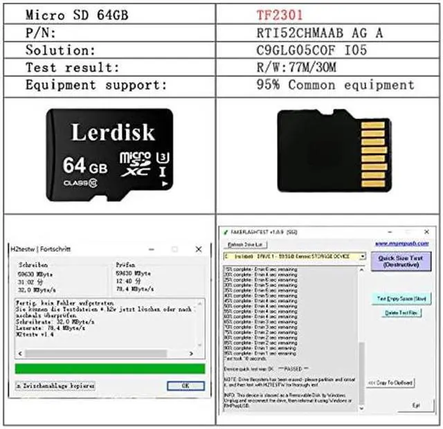 Alt view image 4 of 5 - Lerdisk Factory Wholesale Micro SD Card 64GB U3 Pack of 6 in Bulk MicroSDXC UHS-I C10 with SD Adapter Produced by Authorized Licencee(64GBX6)