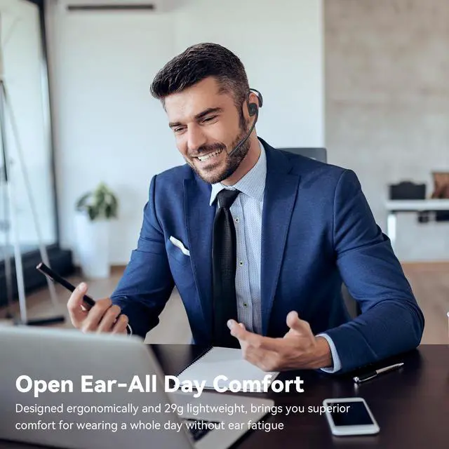 Alt view image 3 of 5 - LEVN Open Ear Headphones with Mic, Bluetooth Headset with Microphone, AI Noise Cancelling Multipoint Connect Bluetooth 5.3 Headset, Sweatproof Wireless Headset for Work, Driving, Running, Workouts