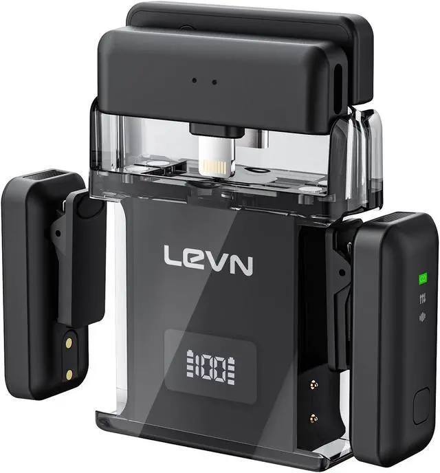 Alt view image 5 of 5 - LEVN Upgraded Wireless Headset with Bluetooth and Lavalier Microphone (2 TX + 2 RX + Charging Case)