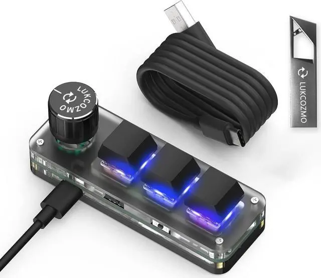 Main image of LUKCOZMO Macro Pad Macro Keyboard Programmable Keypad Customized 3-Key Mini Mechanical Gaming Keyboard, One Handed Keyboard RGB LED Backlit OSU Multifunctional Macropad wtih Knob Type C 1m Cable Black