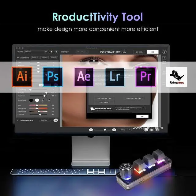 Alt view image 4 of 5 - LUKCOZMO Macro Pad Macro Keyboard Programmable Keypad Customized 3-Key Mini Mechanical Gaming Keyboard, One Handed Keyboard RGB LED Backlit OSU Multifunctional Macropad wtih Knob Type C 1m Cable Black