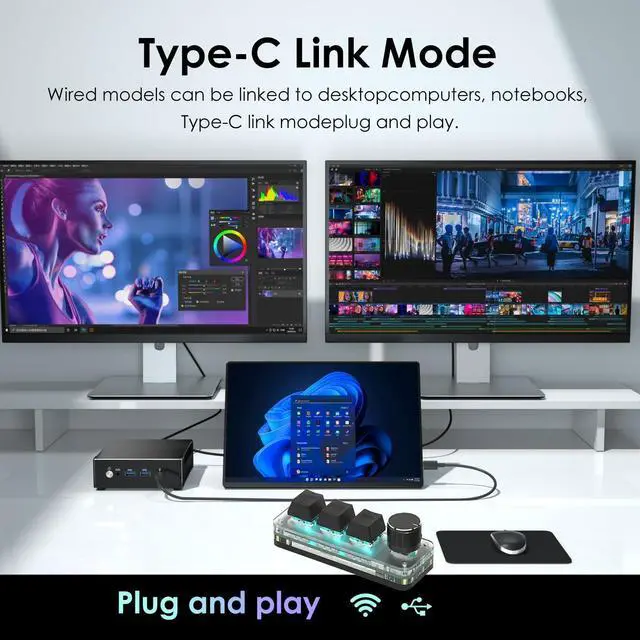 Alt view image 5 of 5 - LUKCOZMO Macro Pad Macro Keyboard Programmable Keypad Customized 3-Key Mini Mechanical Gaming Keyboard, One Handed Keyboard RGB LED Backlit OSU Multifunctional Macropad wtih Knob Type C 1m Cable Black