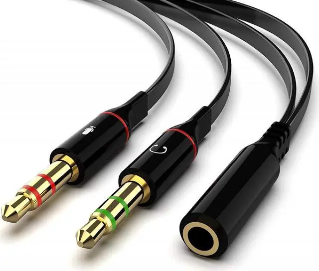 Main image of Maeline Headphone Splitter Adapter, 3.5mm Mic Cable for Computer, Headset 3.5mm Female to 2 Dual Male Microphone Audio Stereo Jack Earphones Port to Gaming Speaker PC - 10 Pack