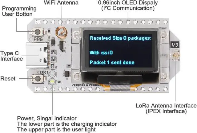Alt view image 3 of 5 - MakerFocus 2 Set ESP32 LoRa V3 Development Board with 915 MHz Antenna and Case Integrated WiFi Bluetooth SX1262 CP2102 0.96-inch OLED Display Type C for Meshtastic IoT Arduino Intelligent Scenes