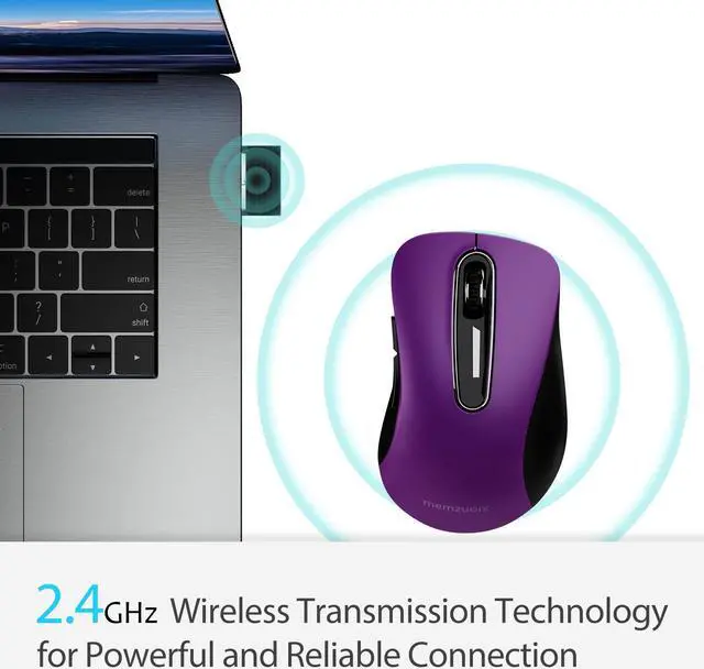 Alt view image 4 of 5 - memzuoix 2.4G Wireless Mouse,Ergonomic Mouse Pad with Wrist Support for Laptop, PC, Desktop, MacBook(Purple Mouse + Pad)