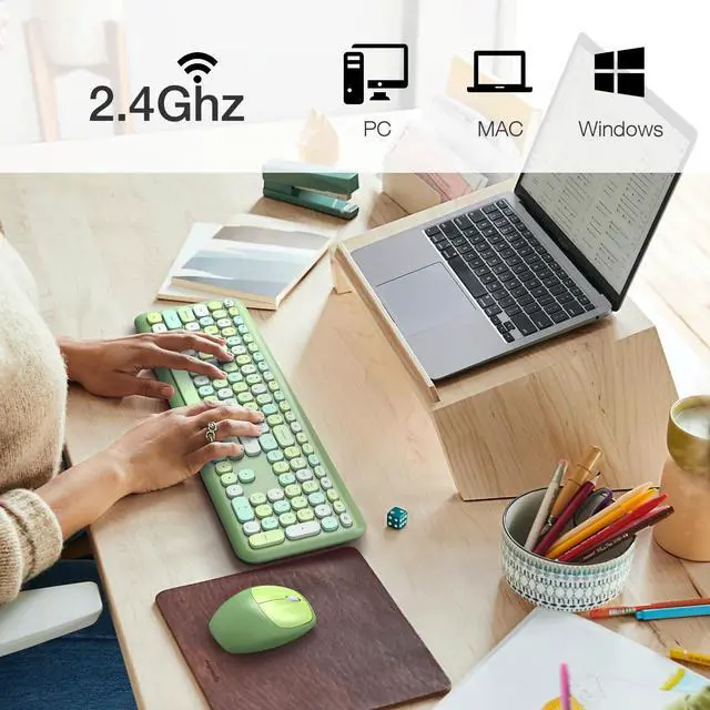 Alt view image 2 of 5 - Meidosa Wireless Keyboard and Mouse Combo, Cute Colorful Keyboard Mouse Wireless 2.4G USB Dongle Plug and Play for PC, Laptop, Computer (Green)