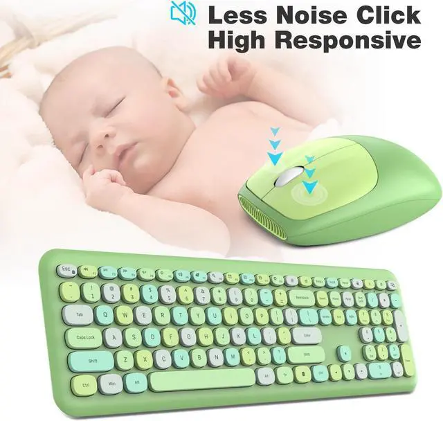 Alt view image 5 of 5 - Meidosa Wireless Keyboard and Mouse Combo, Cute Colorful Keyboard Mouse Wireless 2.4G USB Dongle Plug and Play for PC, Laptop, Computer (Green)