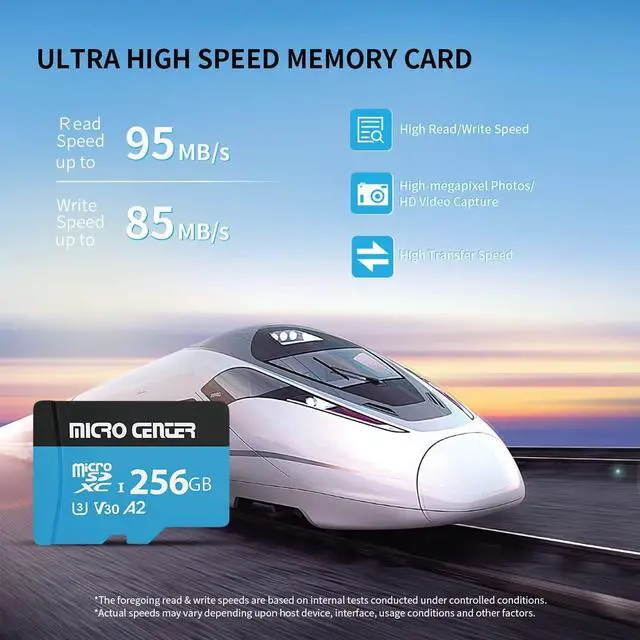 Alt view image 3 of 5 - INLAND Micro Center Performance 256GB microSDXC Card, A2 Micro SD Card, UHS-I C10 U3 V30 A2 4K UHD Video Flash Memory Card with Adapter for Smartphones, Tablets, Drones and Action Cameras