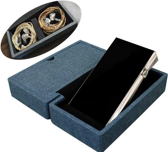 Main image of Miter Carrying case for DAP + Earphone, Handmade Italy PU Leather Hard Standing case for 2 IEM Earphones + 1 Digital Audio Player Storage Carry Cover Box (Large Size-Indigo Blue)