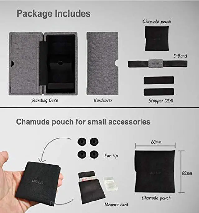 Alt view image 3 of 5 - Miter Carrying case for DAP + Earphone, Handmade Italy PU Leather Hard Standing case for 2 IEM Earphones + 1 Digital Audio Player Storage Carry Cover Box (Large Size-Indigo Blue)