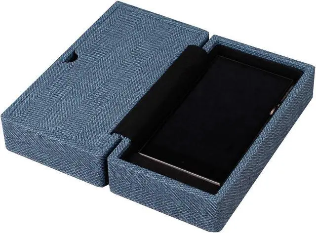 Alt view image 2 of 5 - Miter Carrying case for DAP + Earphone, Handmade Italy PU Leather Hard Standing case for 2 IEM Earphones + 1 Digital Audio Player Storage Carry Cover Box (Large Size-Indigo Blue)