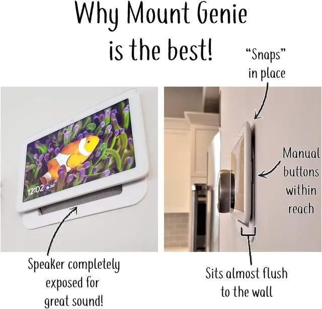 Alt view image 3 of 5 - Mount Genie Simple Built-in Google Nest Hub Gen 2 Wall Mount [Does NOT FIT 2018 Gen 1]: The Perfect Smart Home Command Center | PoE Option Available | Designed in The USA