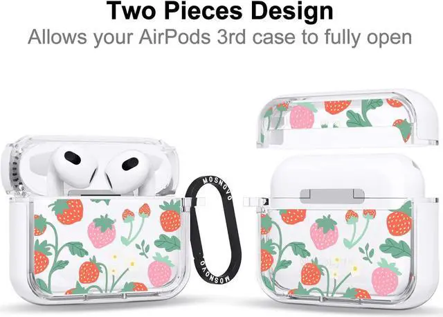 Alt view image 2 of 5 - MOSNOVO Case for Airpods 3rd, Protective Clear Case with Shockproof Dual Layer Hard Luxe Metal Ring Designed for AirPods 3rd Generation - Strawberry Garden