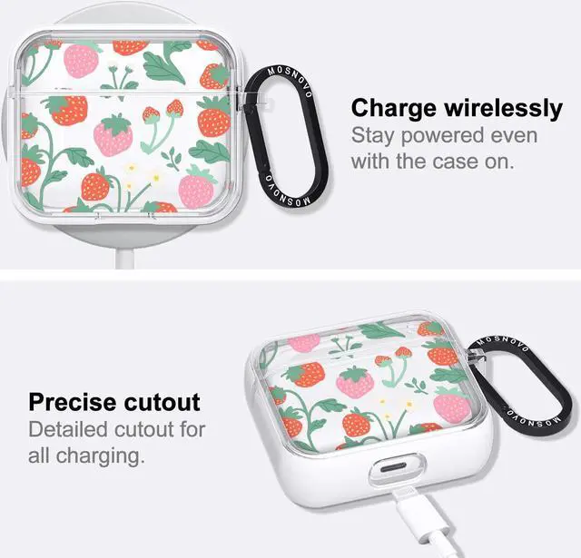 Alt view image 5 of 5 - MOSNOVO Case for Airpods 3rd, Protective Clear Case with Shockproof Dual Layer Hard Luxe Metal Ring Designed for AirPods 3rd Generation - Strawberry Garden