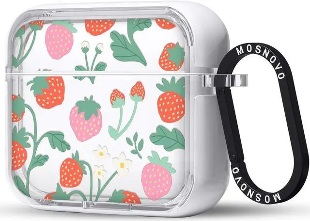 Main image of MOSNOVO Case for Airpods 3rd, Protective Clear Case with Shockproof Dual Layer Hard Luxe Metal Ring Designed for AirPods 3rd Generation - Strawberry Garden