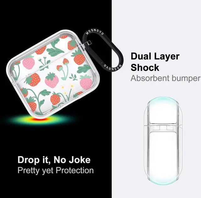 Alt view image 4 of 5 - MOSNOVO Case for Airpods 3rd, Protective Clear Case with Shockproof Dual Layer Hard Luxe Metal Ring Designed for AirPods 3rd Generation - Strawberry Garden