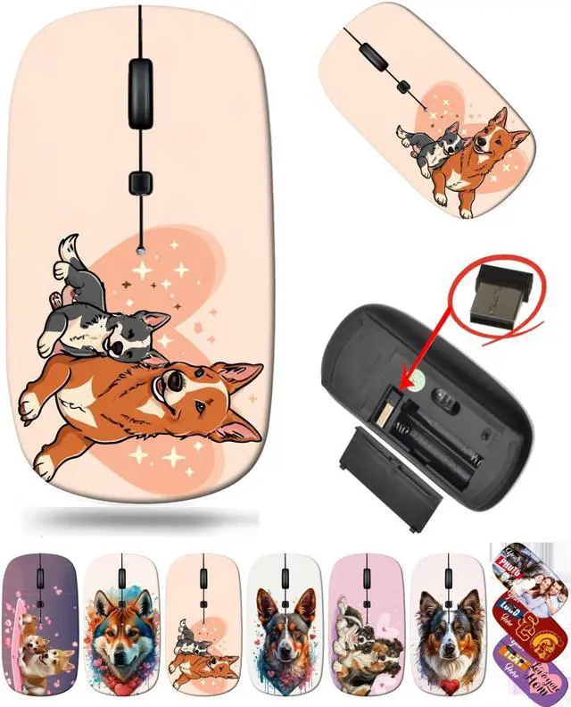 Main image of maizi Computer Mouse Wireless for PC MacBook Notebook Computer, Computer Mice Wireless MKADAU Australian Cattle Dogs Lightweight 2.4G with USB Receiver Product of USA