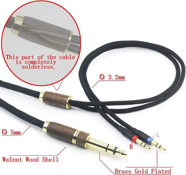 Alt view image 3 of 5 - NewFantasia 10ft 6N OCC Copper Silver Plated Upgrade Audio Cable 3.5mm Male and 6.35mm Adapter Compatible with Hifiman Ananda, Arya, Sundara, HE400SE, HE4XX, Edition XS Headphone (2 x 3.5mm Version)