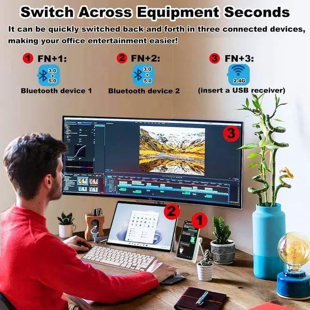 Alt view image 2 of 5 - Wireless Keyboard and Mouse Combo,2.4G USB Cordless Mouse and Keyboard,3 Adjustable DPI Rechargeable Bluetooth Mouse,Keyboard Mouse Set with USB Receiver for Windows/Computer/PC/Laptop/DesktopGrey