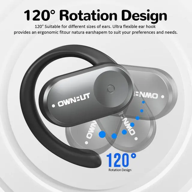 Alt view image 3 of 5 - Open Ear Headphones Bluetooth 5.3, Touch Control True Wireless Sports Headphones, Open Ear Earbuds with Enhanced Bass, 50 Hours Playtime, 120deg Angle Adjustment for Sports, Driving, Office, Workout