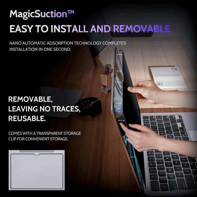 Alt view image 2 of 5 - Peslv Privacy Screen for MacBook Air 13.6/13 Inch (2022-2025, M2, M3, M4) - A2681, A3113, A3240 MagicSuction Removable Anti Spy Black Protector, Glare Blue Light Filter for Mac Laptop Computer