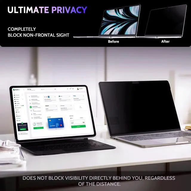 Alt view image 4 of 5 - Peslv Privacy Screen for MacBook Air 13.6/13 Inch (2022-2025, M2, M3, M4) - A2681, A3113, A3240 MagicSuction Removable Anti Spy Black Protector, Glare Blue Light Filter for Mac Laptop Computer