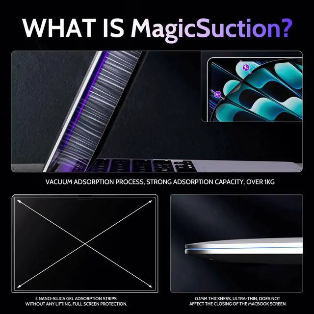 Alt view image 3 of 5 - Peslv Privacy Screen for MacBook Air 13.6/13 Inch (2022-2025, M2, M3, M4) - A2681, A3113, A3240 MagicSuction Removable Anti Spy Black Protector, Glare Blue Light Filter for Mac Laptop Computer